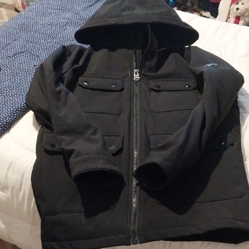 Michael Kors Collection Black Hooded Pea Coat for Kids
